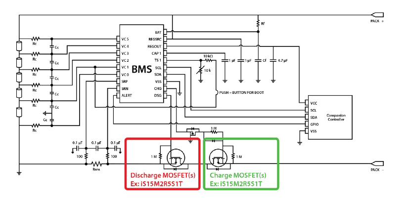Application Circuit Diagram - iDEAL Semiconductor SuperQ™ MOSFETs for High-Voltage BMS